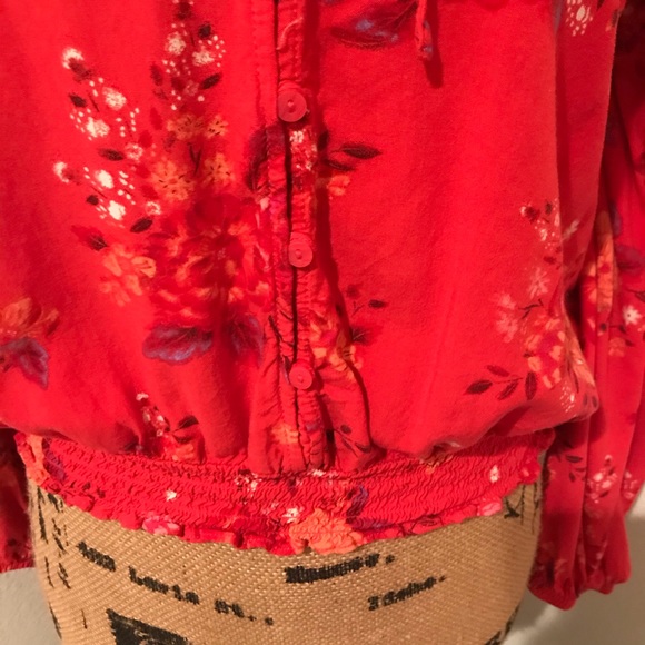 Mudd Floral Red Boho Blouse - Med - Picture 3 of 15